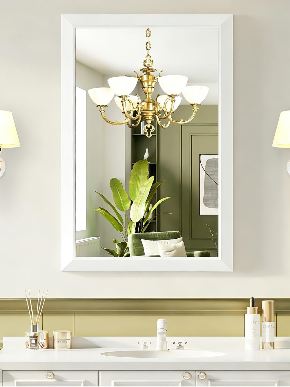 ERZERT 24x36 Inch White Metal Framed Wall Mirror